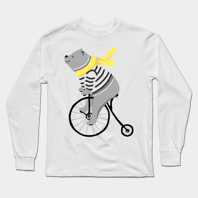 Happy Bear Riding a Bicycle Long Sleeve T-Shirt by hasanclgn